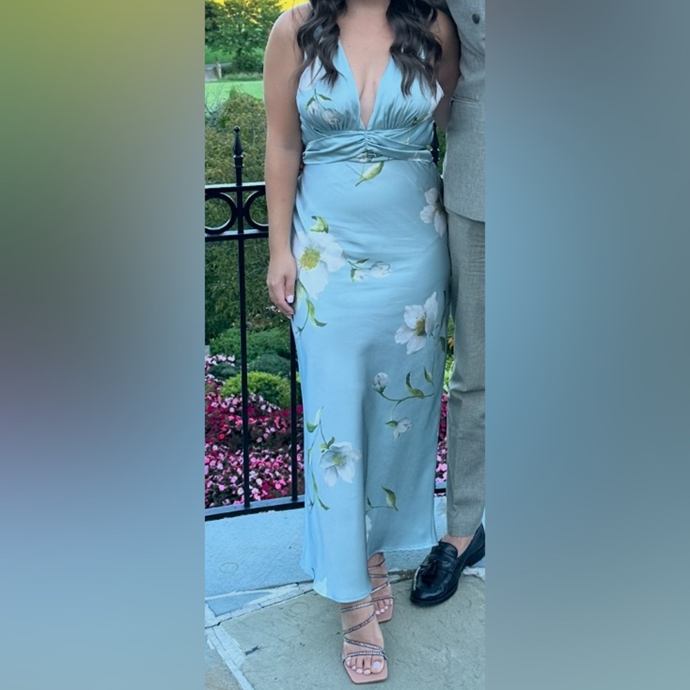 Zara Blue Satin Floral Midi Dress